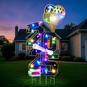 Gingprous 36.6 Inch Class Of 2025 Graduation Decors Reinforced Graduation Yard Signs Party Decoration,Outdoor Congrats Lawn Sign with Metal Stakes and LED Lights, Black